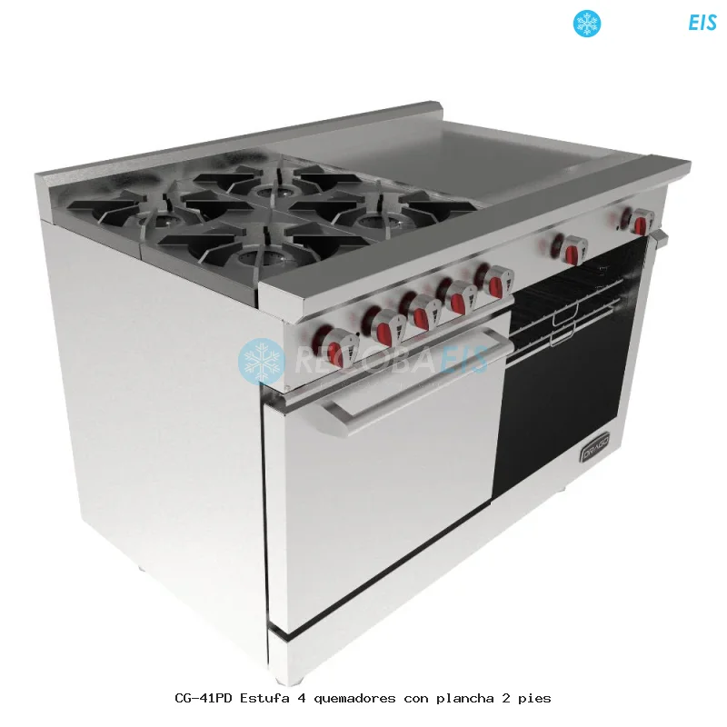 CG-41PD Estufa 4 quemadores con plancha 2 pies