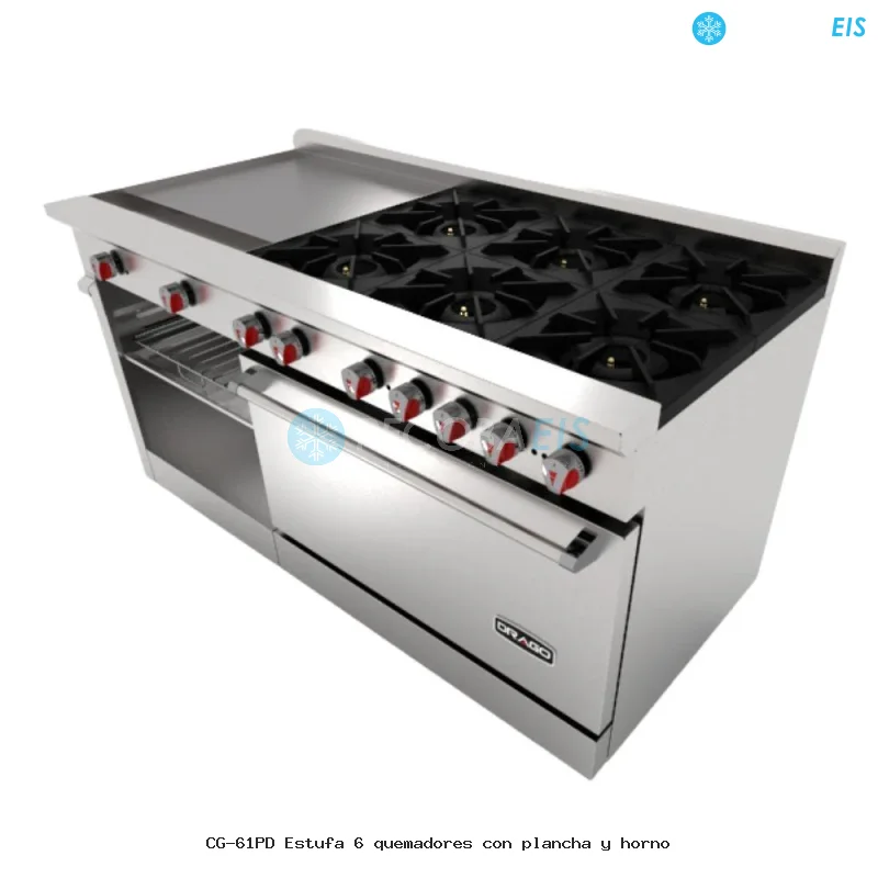 CG-61PD Estufa 6 quemadores con plancha y horno